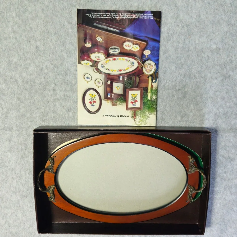 Framecraft Vintage Oval Serving Tray Needlework Display Brass Handles 11.5in